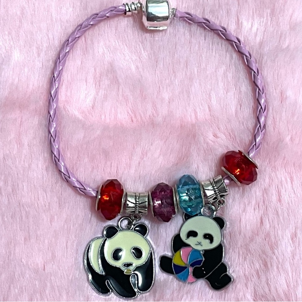 Panda Charm Pink Robe Bracelet - Purple and Black